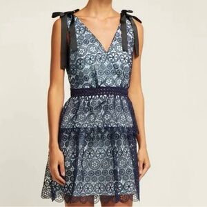Self-Portrait Navy and Black Lace Mini Dress